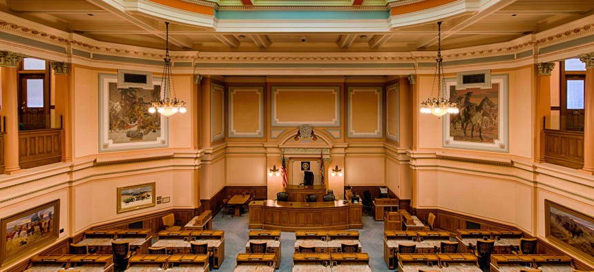 The Wyoming House of Representatives chamber in Cheyenne.