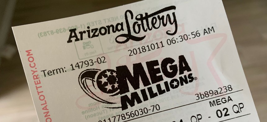 A Mega Millions lottery ticket. 