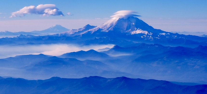 Mount Rainier in Washington state sits in the Cascade volcanic arc.