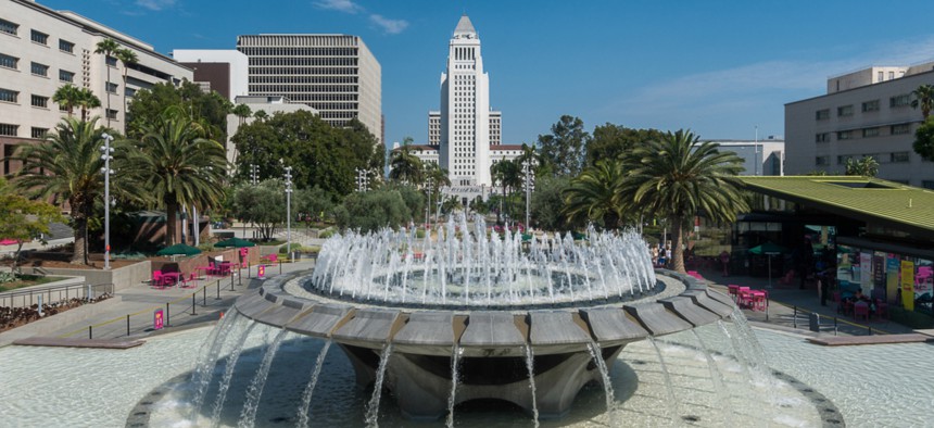 Los Angeles City Hall as seen from Grand Park