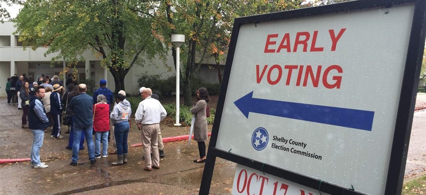 Lines form before polls opened at the Agricenter International early voting location Nov. 1 in Memphis. A common problem during early voting in Memphis, the line proved too long for some would-be voters who left.