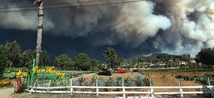Smoke from the Nov. 9 wildfires fills the air in Malibu, California.