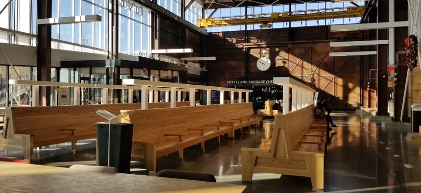 The ticketing hall and pre-boarding waiting area in Raleigh's new Union Station, which started serving passengers in July.
