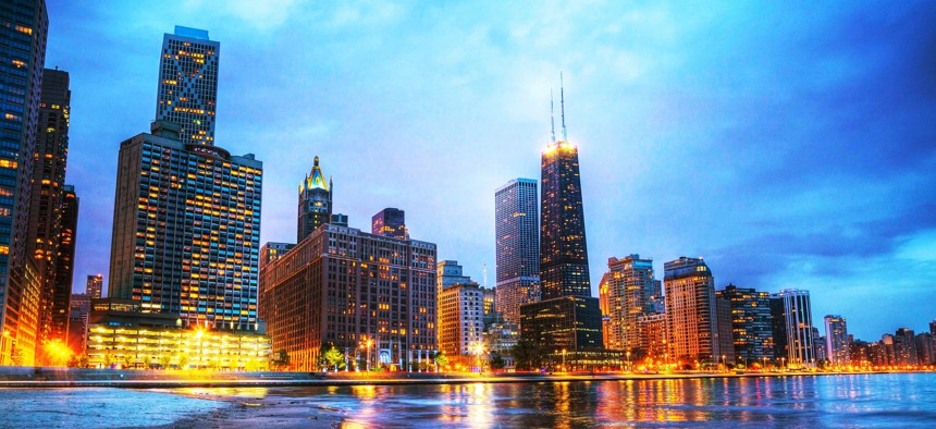 The skyline in downtown Chicago, a city grappling with serious pension funding challenges.