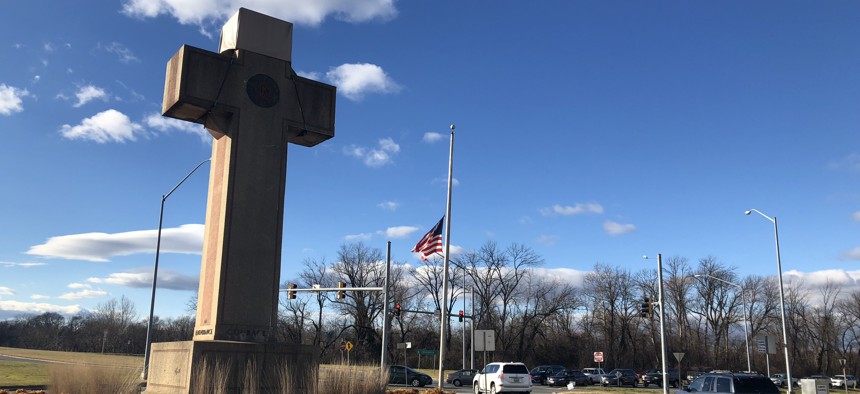 The Peace Cross in Bladensburg, Maryland, on a December afternoon. The Supreme Court will consider a challenge to the cross, which is on public land and maintained by a state agency.