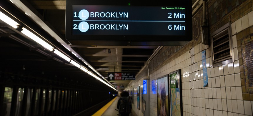 L train subway service connects Brooklyn and Manhattan in New York City.