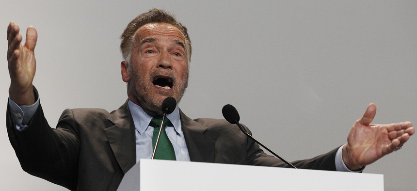 Former California Gov. Arnold Schwarzenegger delivers a speech during the opening of COP24 UN Climate Change Conference 2018 in Katowice, Poland, on Dec. 3, 2018. 