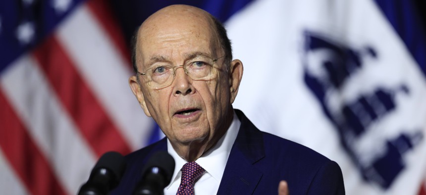 In this July 16, 2018, file photo, Department of Commerce Secretary Wilbur Ross speaks to employees of the Department of Commerce in Washington.