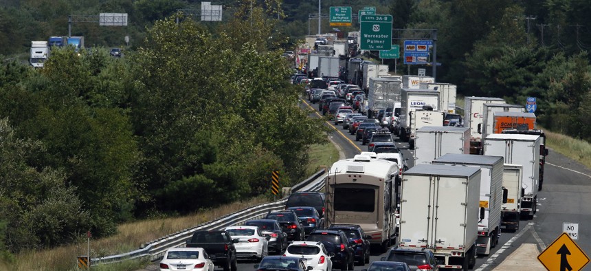 Traffic crowds a highway in Massachusetts. The state recently joined a coalition of other Northeast and Mid-Atlantic states in looking for a way to cap pollution from the transportation sector.