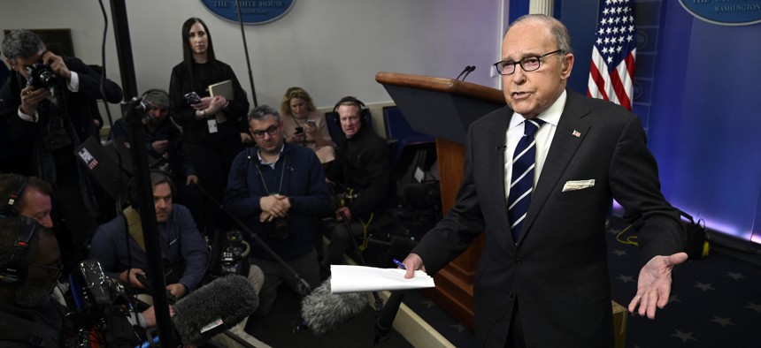 White House National Economic Council Director Larry Kudlow speaks to reporters in the briefing room of the White House in Washington, Tuesday, Jan. 22, 2019. 