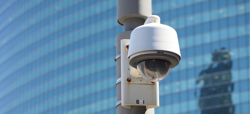 A Chicago police security camera; the force has paired their CCTVs with facial recognition software. 