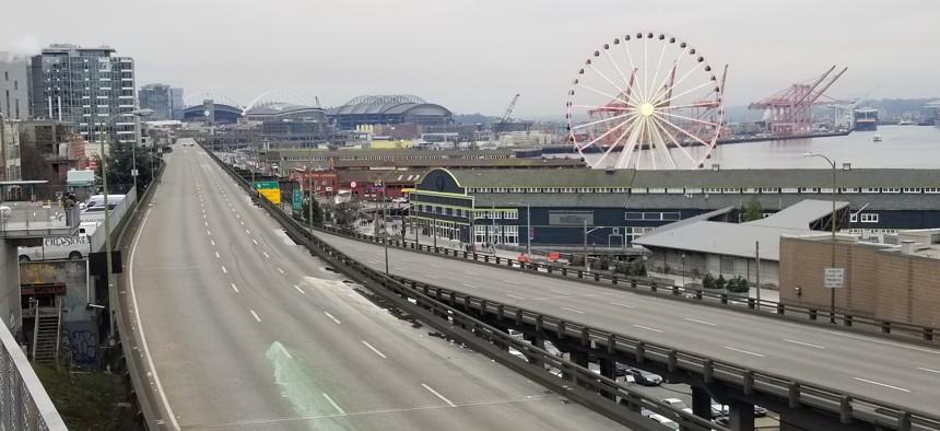 The Alaskan Way Viaduct, which formerly carried State Route 99 along the Seattle waterfront, was closed in January.