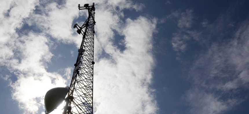 A new broadband tower rises into the sky on June 6, 2012 in Plainfield, Vt. 
