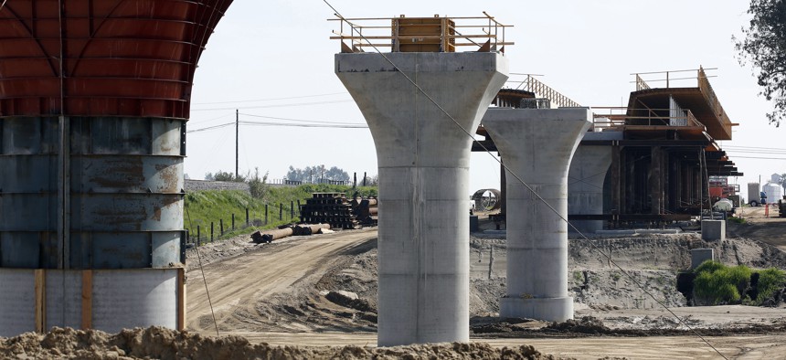 A viaduct that will carry high-speed rail trains under construction near Madera, California