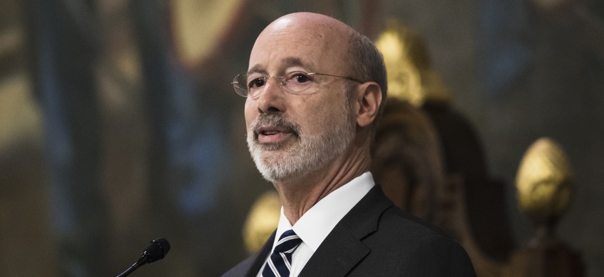 Democratic Gov. Tom Wolf delivers his budget address for the 2019-20 fiscal year to a joint session of the Pennsylvania House and Senate in Harrisburg, Pa., on Feb. 5, 2019.