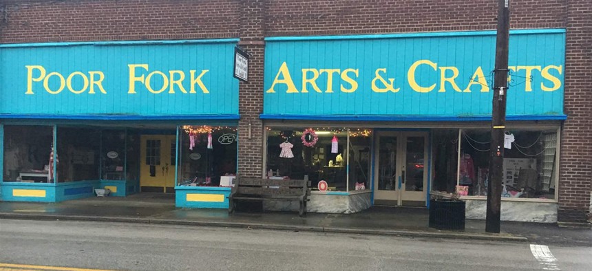 Poor Fork Arts & Crafts in Cumberland, Kentucky, sells Appalachian handcrafted and vintage items. The store is on a stretch of Main Street that includes empty storefronts, vacant lots and boarded-up spaces. 