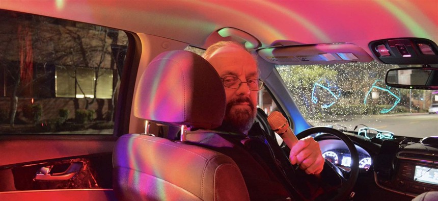 Daniel Flannery incorporated LED lights, disco balls and a Bluetooth karaoke microphone into the car he drives for Lyft and Uber, giving riders a unique experience.