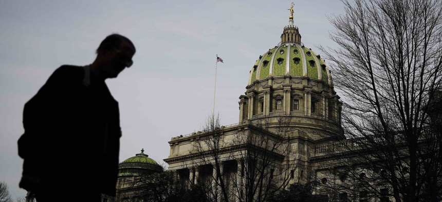 The dome of the Pennsylvania Capitol is visible in Harrisburg, Pa.