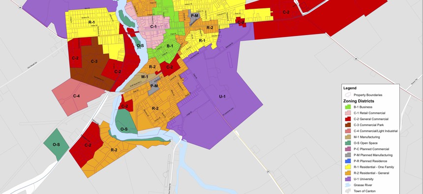 The zoning map for the village of Canton, New York.