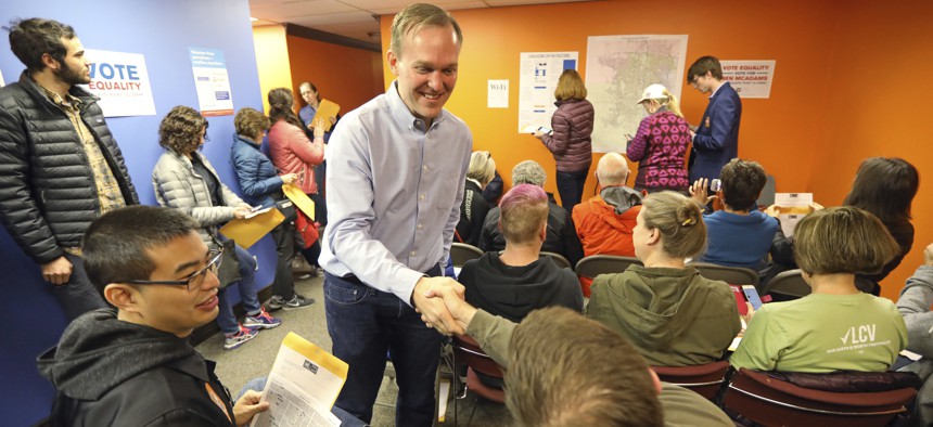 Then-Salt Lake County Mayor Ben McAdams, a Democrat, at a get-out-the-vote rally ahead of the 2018 midterm elections, which propelled Utah to the nation’s largest growth in turnout and elected McAdams to the U.S. Congress. 