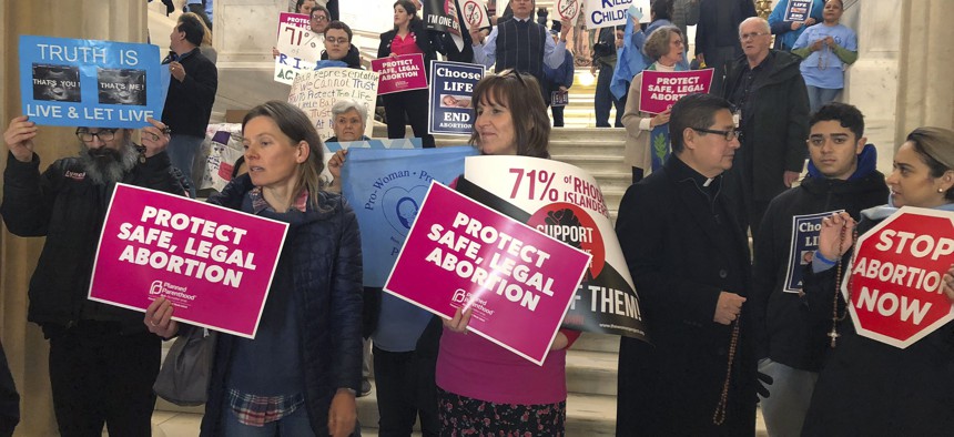 Protesters spar over abortion rights.