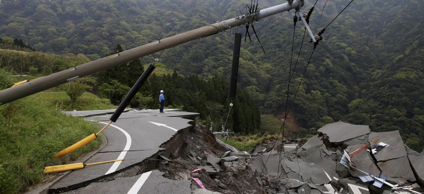 A collapsed road.