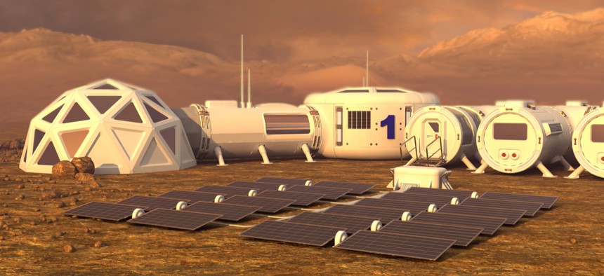 An illustration of what a Mars colony could look like.