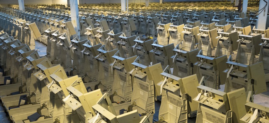 In Philadelphia, a collection of voting machines assembled ahead of the 2016 election. 