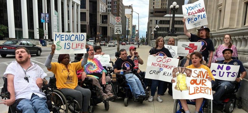 A protest against cuts to Medicaid.