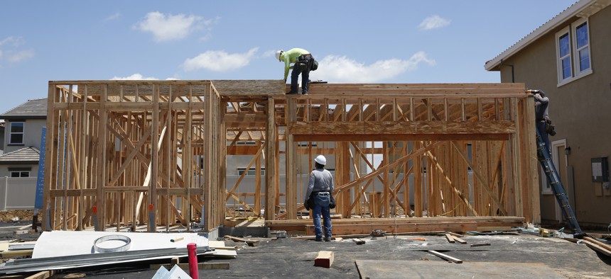 Construction on a home in a housing development in Elk Grove, Calif. 