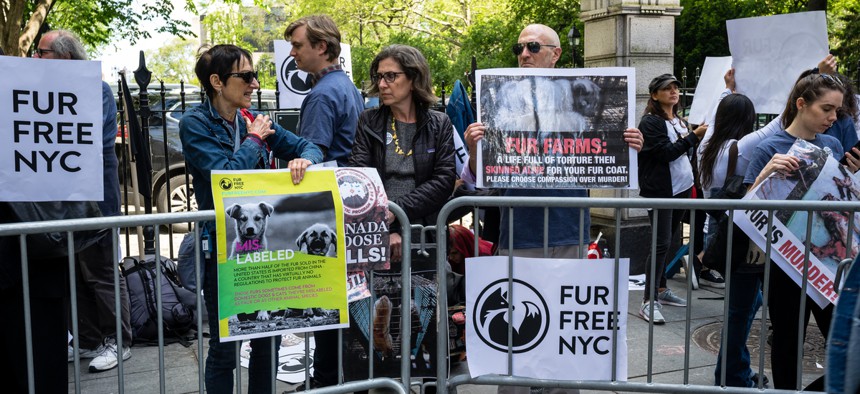 A protest against fur in New York.