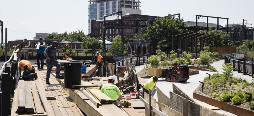 Philadelphia's Rail Park project is transforming an abandoned rail line into an elevated park. The first phase opened last year.