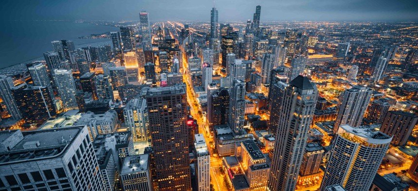 Chicago's city skyline. The metropolitan area that includes the city ranks 22nd when comparing its economic output to other U.S. metro areas and foreign countries.