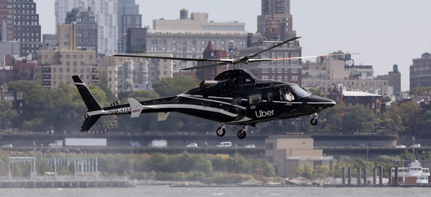 An Uber helicopter lands in New York.