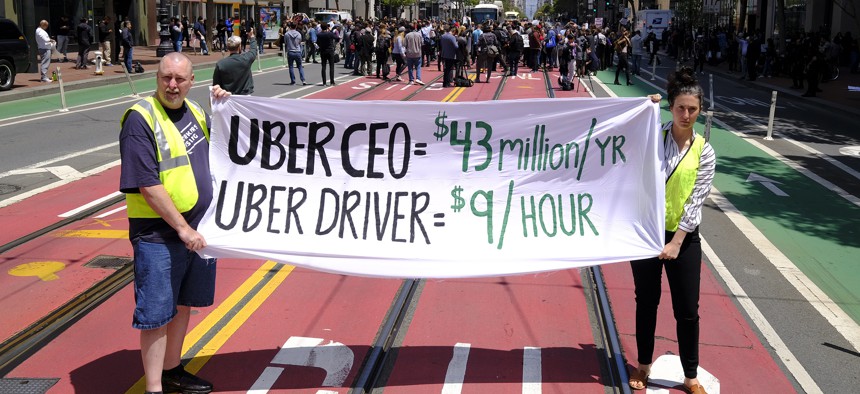 A demonstration in support of drivers in California.