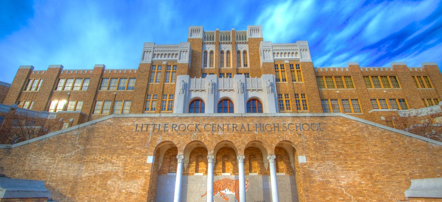 Little Rock Central High School was the site of the 1957 standoff between the federal government and the state of Arkansas when black students desegregated the school.