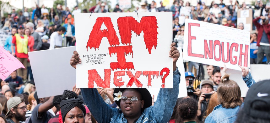 March For Our Lives, a rally to end gun violence and mass shootings, in Los Angeles in 2018.
