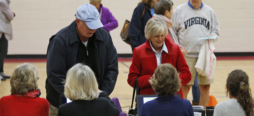 Voters in Virginia line up at their polling place.