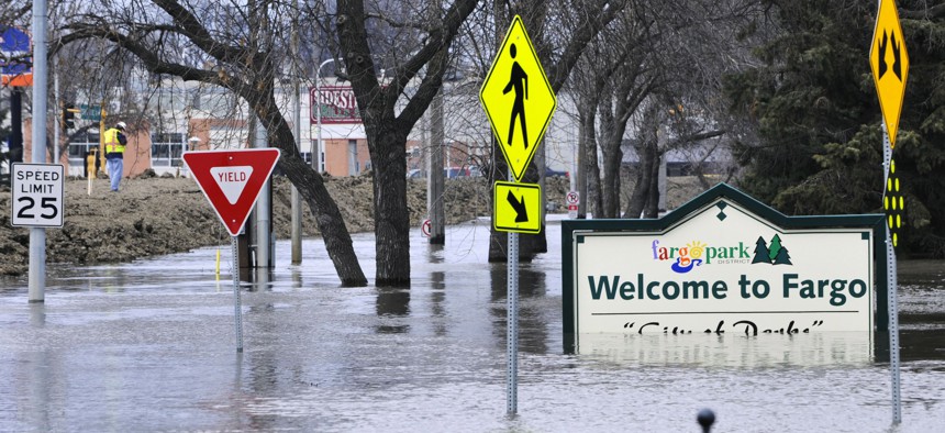 Rising floodwaters of the Red River have covered Fargo on several occasions.