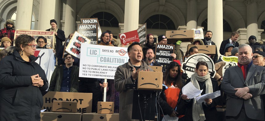 New York’s offer of incentives to Amazon to open a headquarters in the state faced significant opposition.