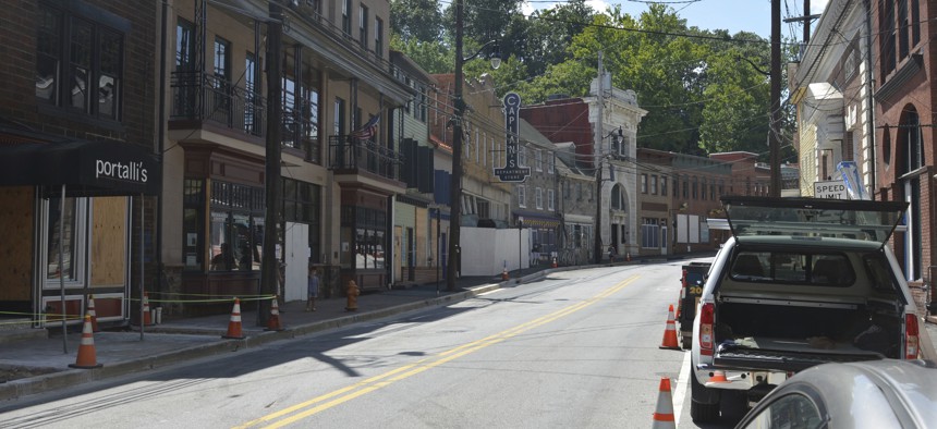 Damage in downtown Ellicott City in August, 2018, three months after the second major flood in less than two years.