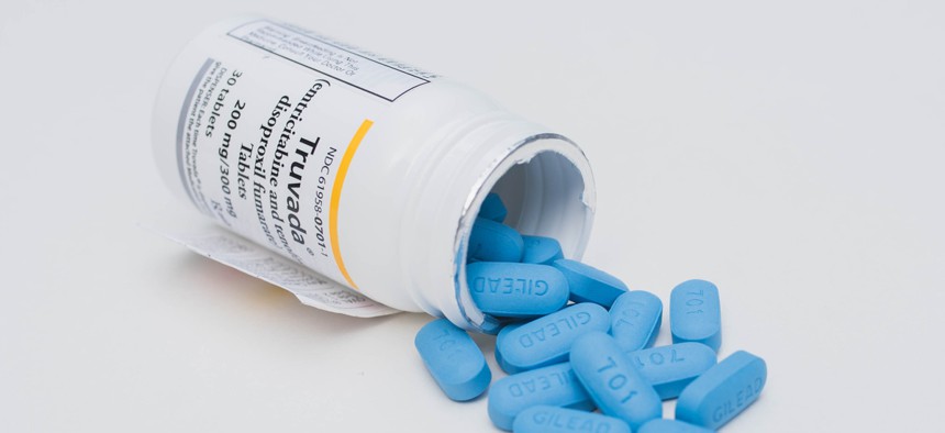 A bottle of prescription Truvada PrEP Pills for Pre-Exposure Prophylaxis to protect people from HIV. 