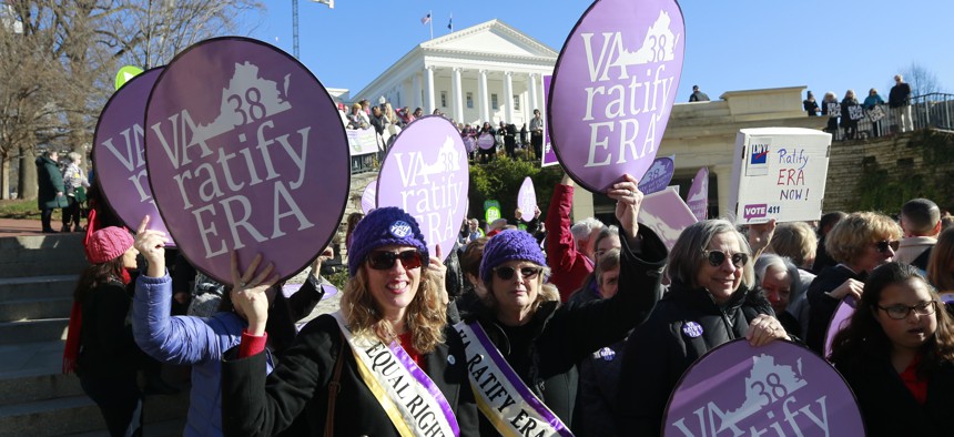 Equal Rights Amendment supporters demonstrate outside the Virginia State Capitol,