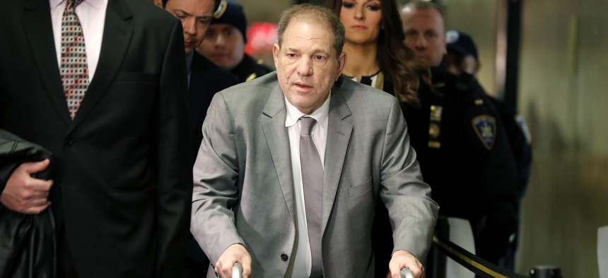 Harvey Weinstein arrives to court for the start of jury selection in his sexual assault trial on Jan. 7, 2020, in New York. 