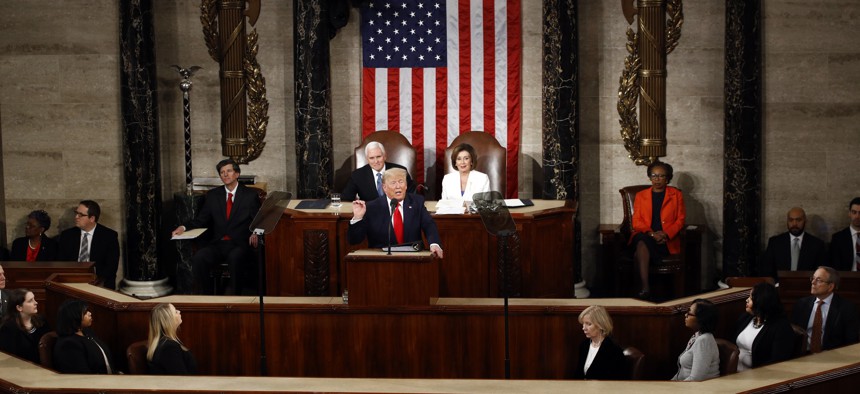 President Donald Trump delivers his State of the Union address to a joint session of Congress on Capitol Hill in Washington, Tuesday, Feb. 4, 2020. 
