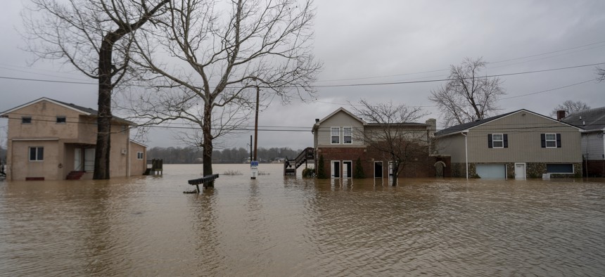 A Kentucky neighborhood is inundated by flooding from the Ohio River.