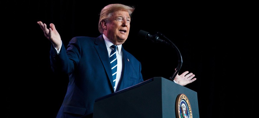 President Donald Trump speaks to the National Association of Counties Legislative Conference, Tuesday, March 3, 2020, in Washington.