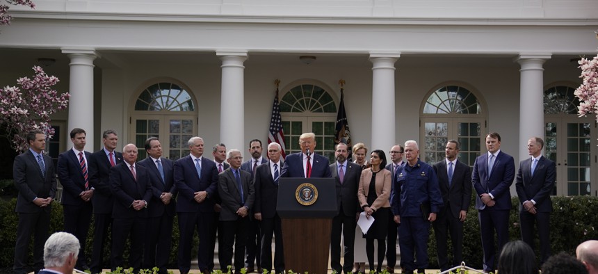 President Donald Trump speaks during a news conference about the coronavirus in the Rose Garden of the White House, Friday, March 13, 2020, in Washington. 