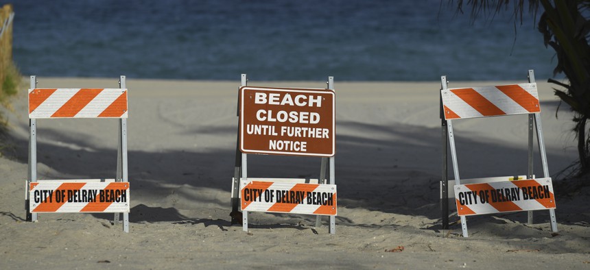 A general view of Delray Beach as the beach is closed in response due to the Coronavirus (COVID-19) pandemic on March 23, 2020 in Delray Beach Florida.