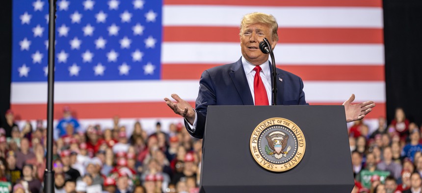 Trump speaks at a rally in Michigan in December 2019.